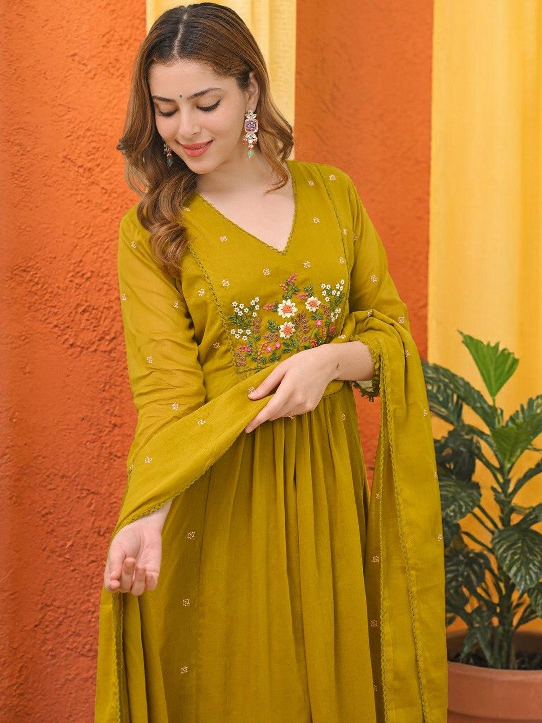 Embroidered V-Neck Kurta Sets