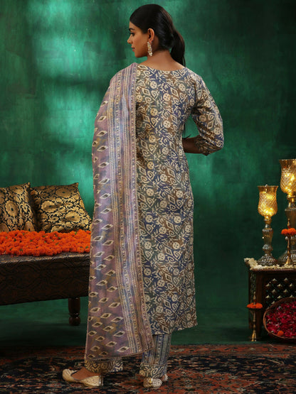 Women's LB Mauve Printed Silk Blend Straight Suit With Dupatta