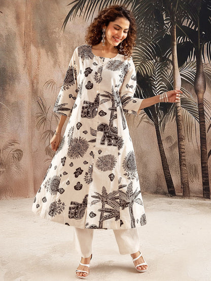 Printed Straight Kurta & Trousers
