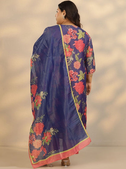 Dhiyona Women's Plus Size Floral Printed Kurta with Trousers & Dupatta