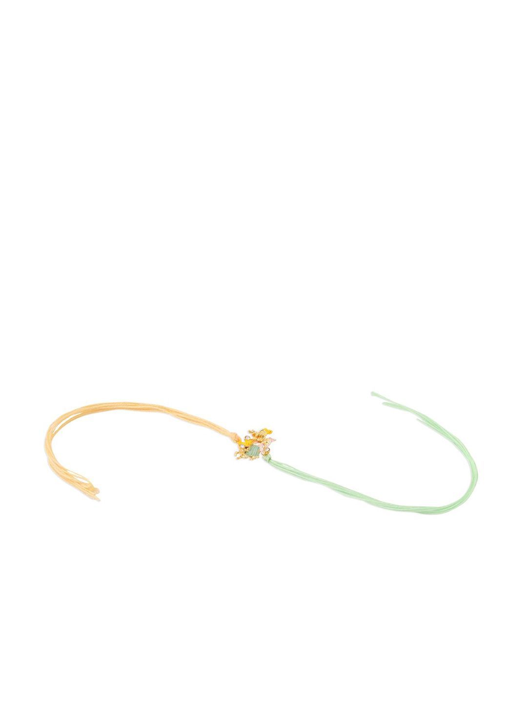 Dhiyona Unisex Set Of 2 Multicolor Gold-Toned Radha Krishna Beaded Bhaiya Bhabhi Rakhi