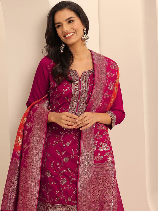 Dhiyona LL Ethnic Motifs Embroidered Straight Thread Work Kurta With Palazzos & Dupatta