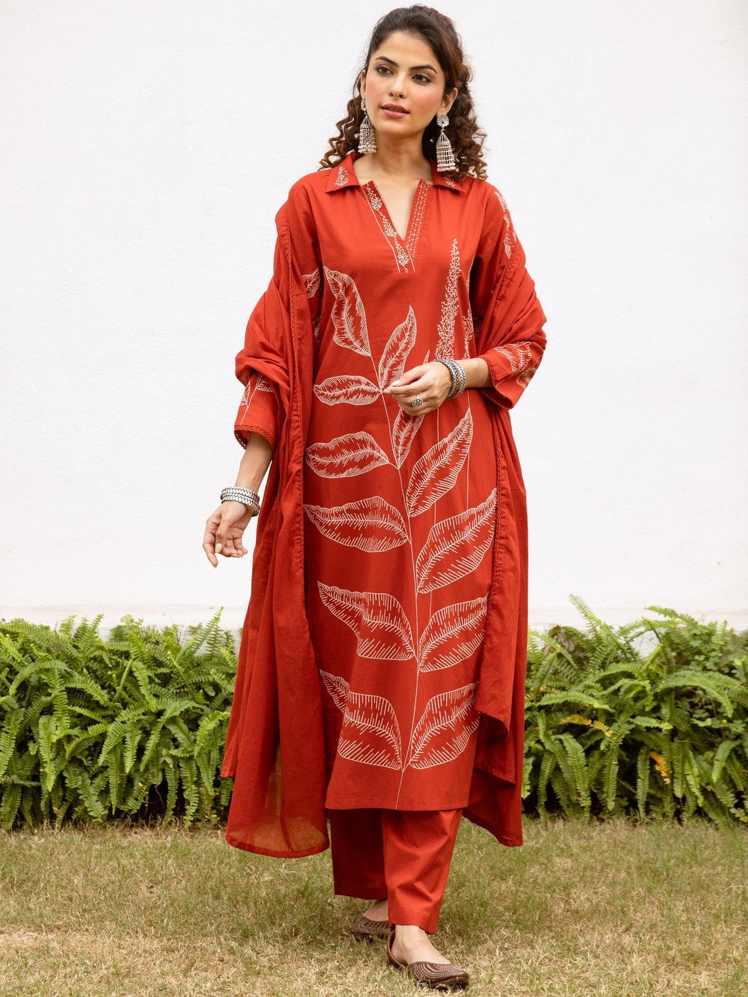Printed Pure Cotton Straight Kurta & Trousers With Dupatta