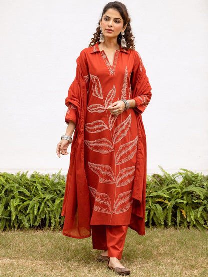 Printed Pure Cotton Straight Kurta & Trousers With Dupatta