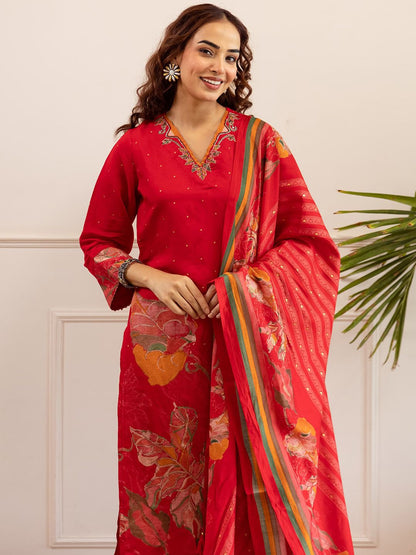 Dhiyona SN Floral Printed Straight Kurta With Palazzos & Dupatta