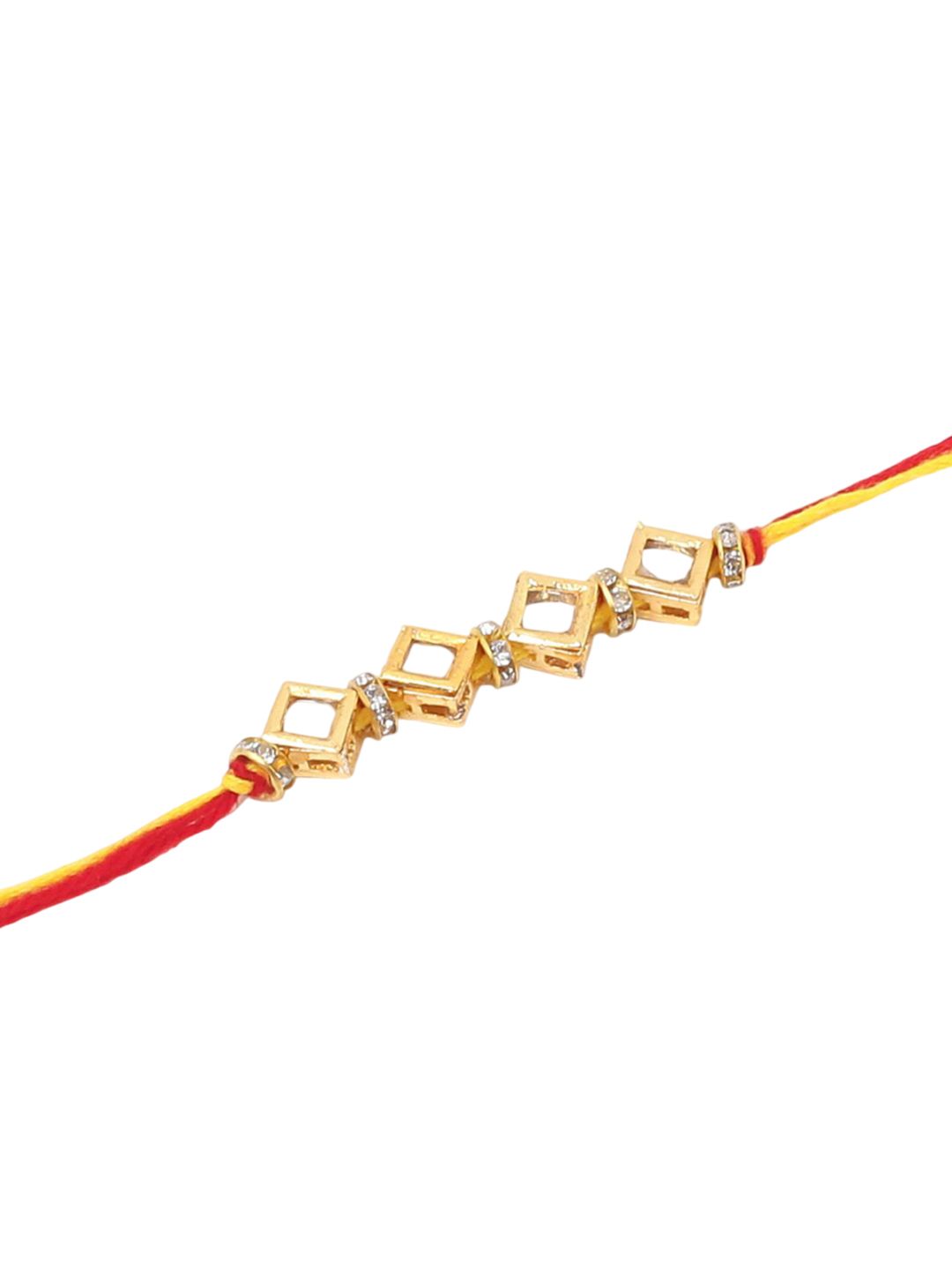 Dhiyona Men Set Of 2 Multicolor Kundan Thread Rakhi With Roli Chawal Chandan Mishri
