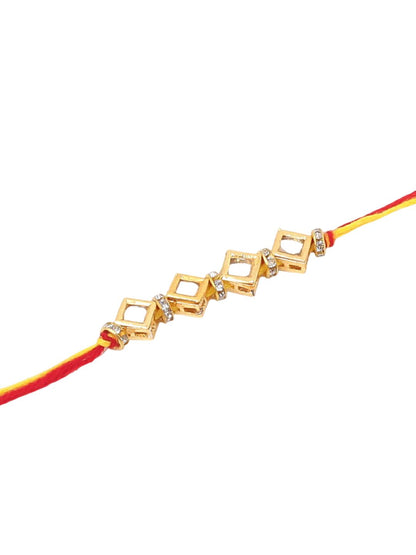 Dhiyona Men Set Of 2 Multicolor Kundan Thread Rakhi With Roli Chawal Chandan Mishri