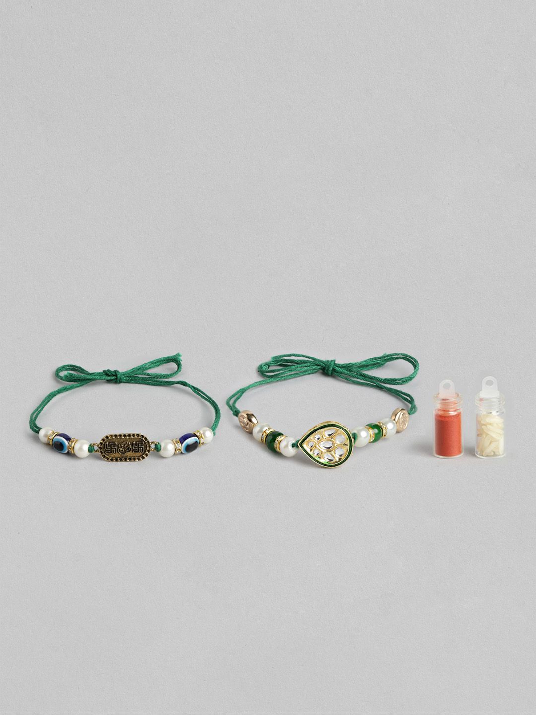Dhiyona Unisex Set of 2 Beaded Bhai Bhabhi Rakhis With Roli & Chawal