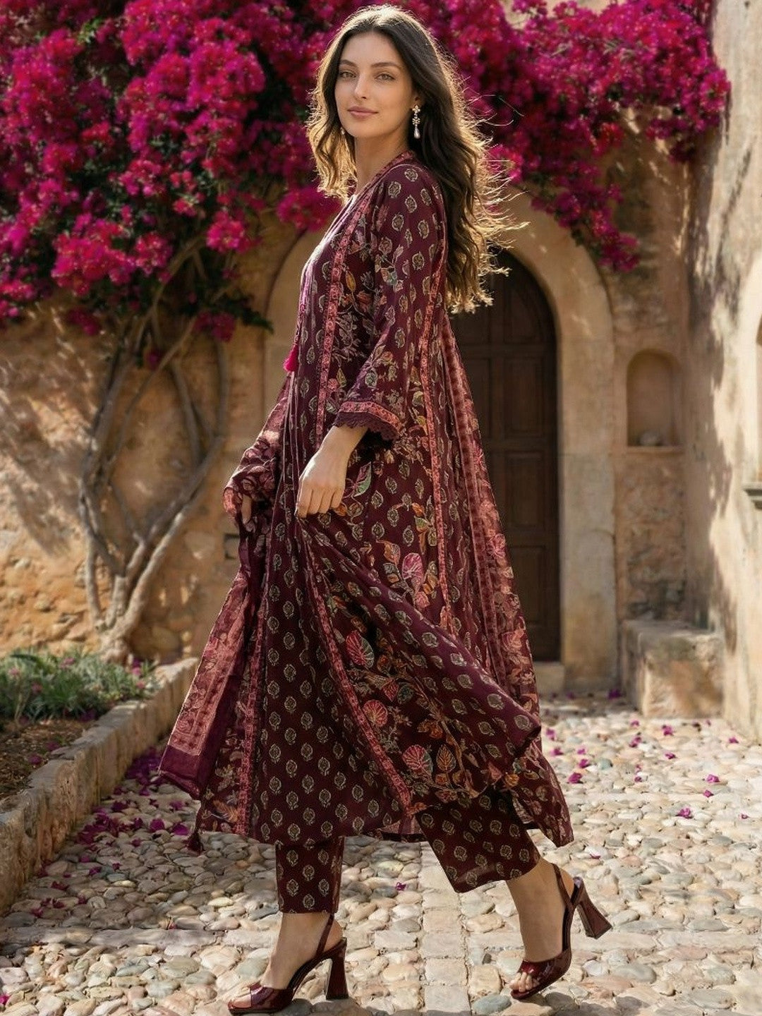 Printed V Neck Kurta Sets