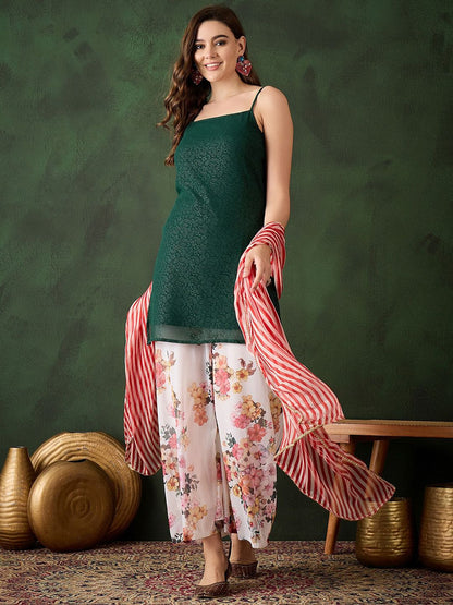 Dhiyona SN Floral Printed Kurta With Palazzos Dupatta