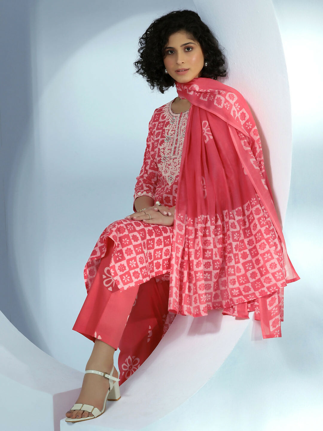 Women's LB Coral Printed Cotton Straight Suit With Dupatta