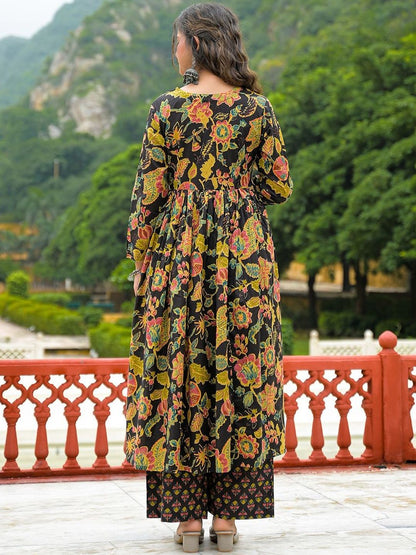 Dhiyona KL Floral Printed Straight Pure Cotton Kurta With Trouser & Dupatta