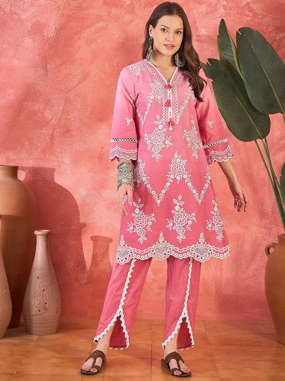 Chikankari Embroidered 100% Cotton Kurta & Dhoti Pants