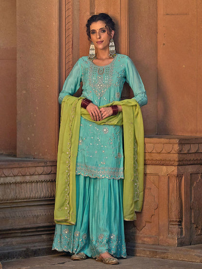 Dhiyona CH Women Floral Embroidered Regular Sequinned Kurta Set With Dupatta