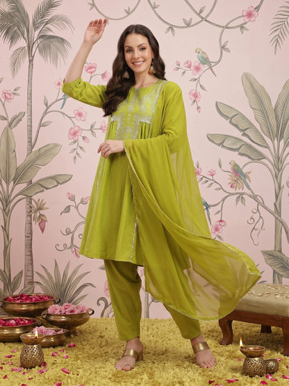 Geometric Printed Gotta Patti Panelled Kurta with Salwar & With Dupatta