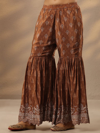 Dhiyona LL Women Ethnic Motifs Embroidered Regular Thread Work Silk Crepe Kurta with Sharara & With Dupatta