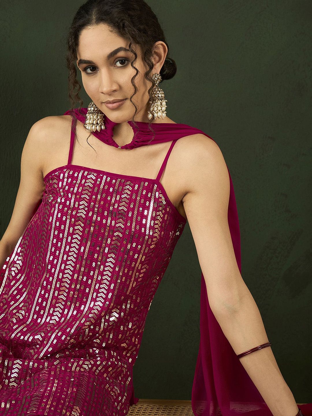 Dhiyona SN Sequenced With Embroidered Kurta & Sharara With Dupatta