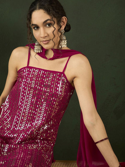 Dhiyona SN Sequenced With Embroidered Kurta & Sharara With Dupatta