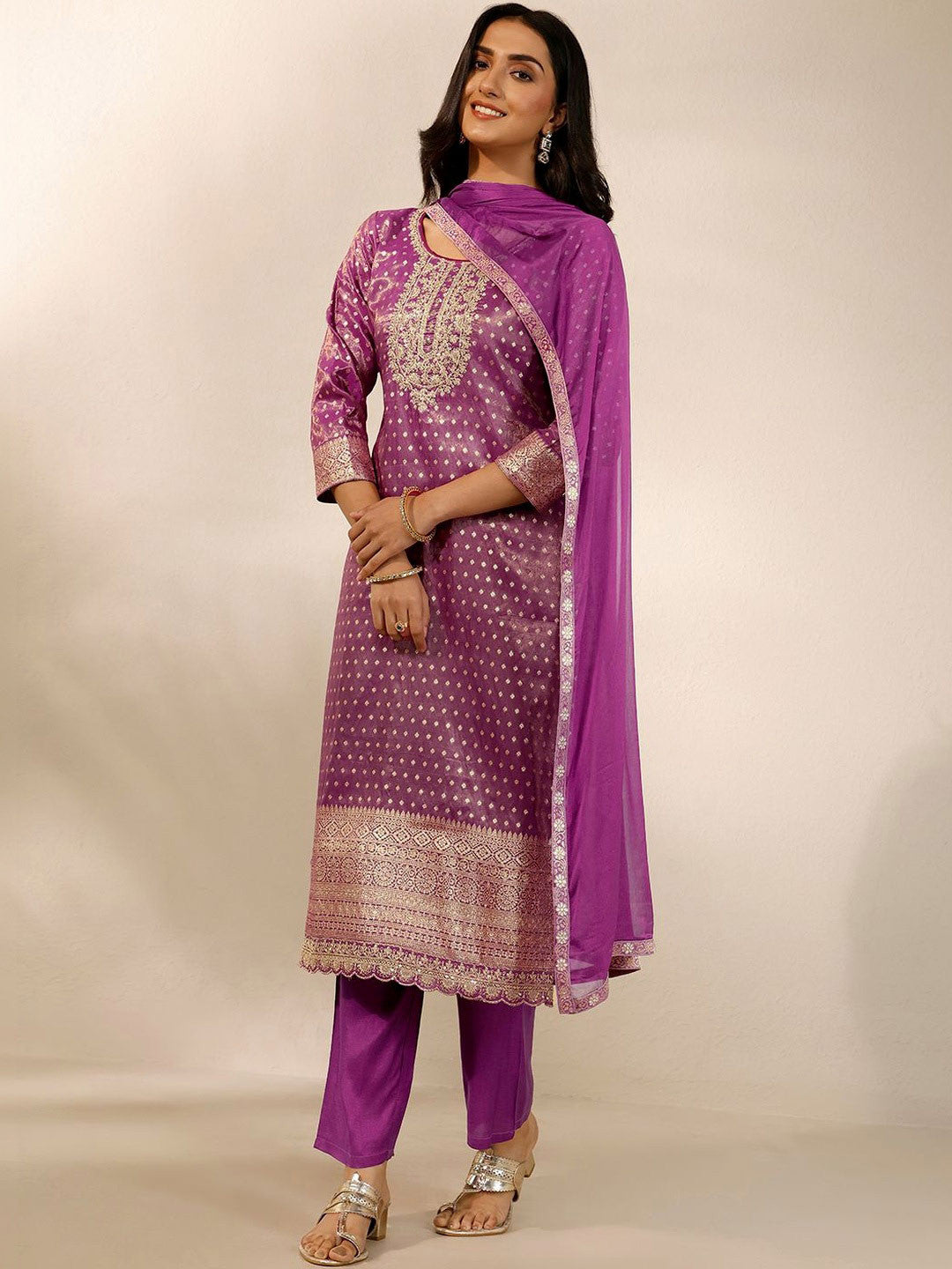 Women Ethnic Motifs Regular Kurta with Trousers & With Dupatta