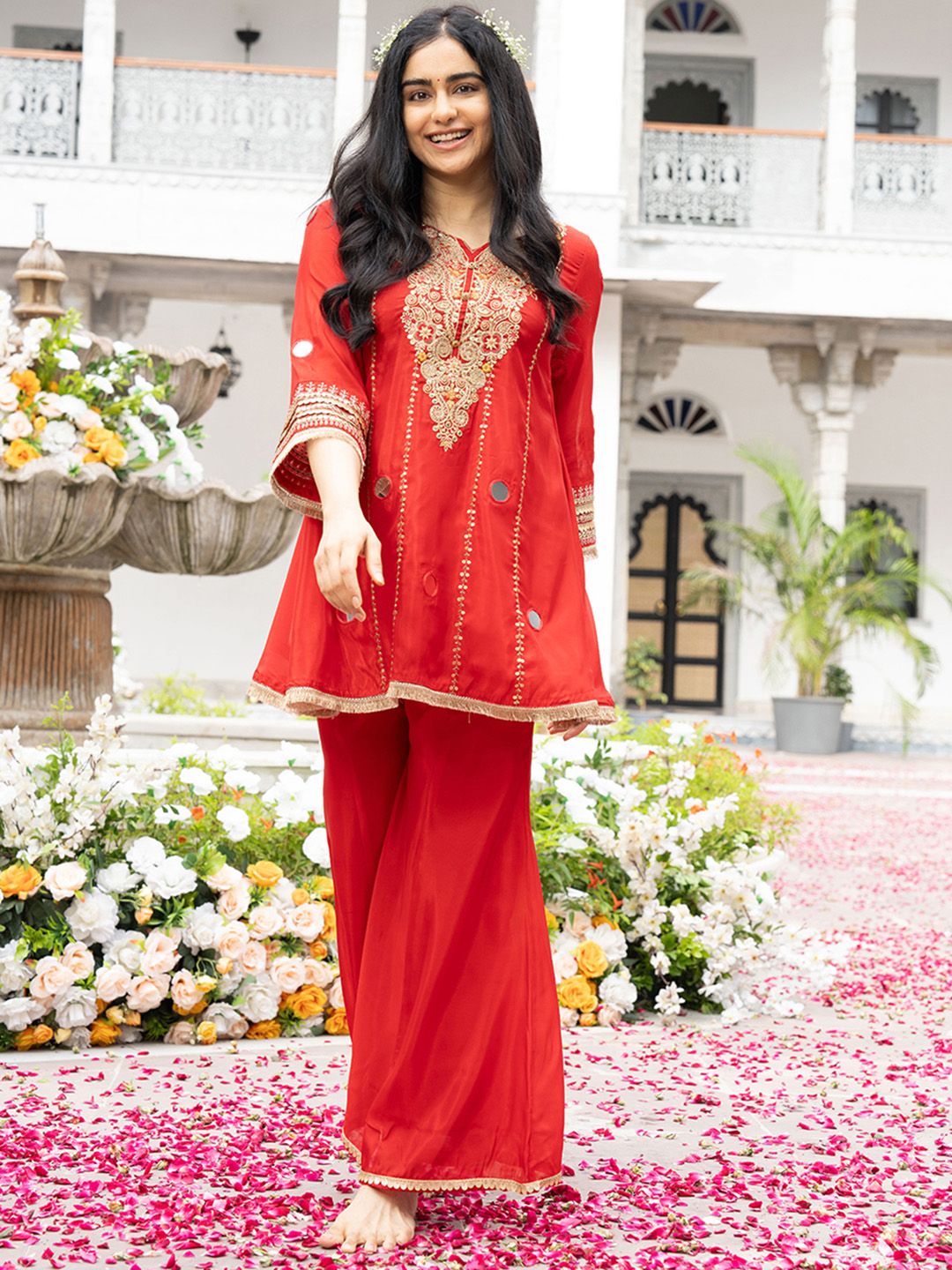 Dhiyona CH Embroidered Kurta with Bell Plazzo