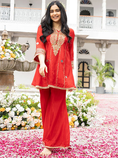 Dhiyona CH Embroidered Kurta with Bell Plazzo