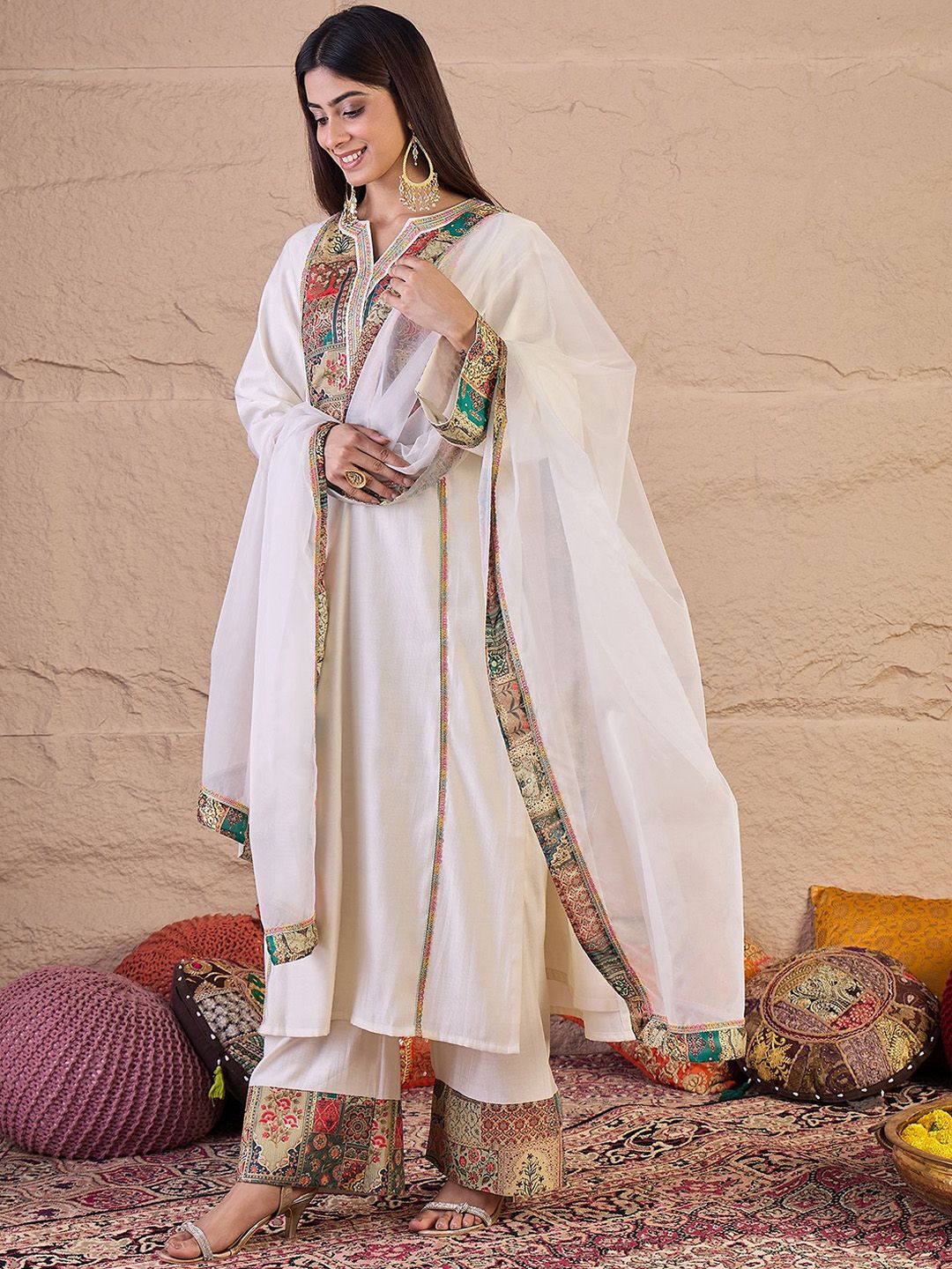 Dhiyona IN Women Ethnic Motifs Printed Kurta with Palazzo & Dupatta