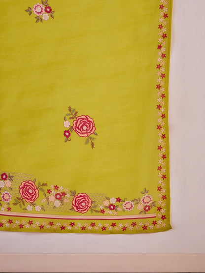 Floral Embroidered Thread Work Straight Kurta with Trouser & Dupatta