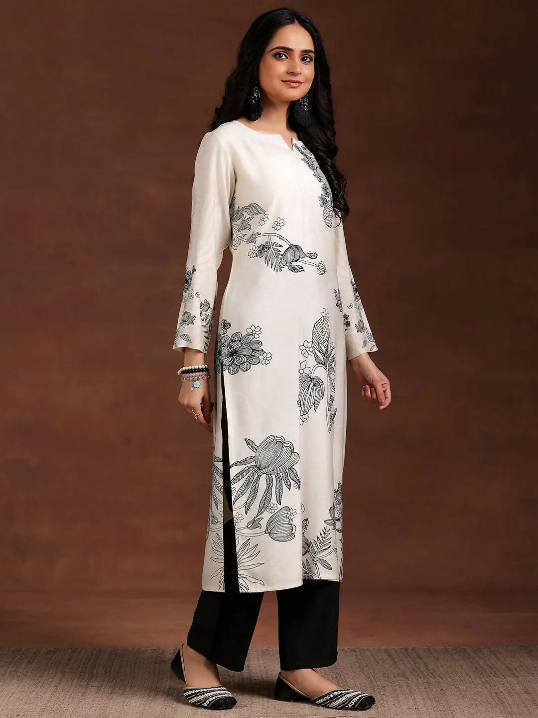 Women's LB Monochrome Printed Silk Blend Straight Suit With Dupatta