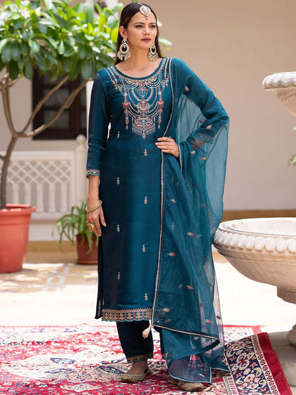 Dhiyona CH Women Ethnic Motifs Embroidered Kurta with Trousers & Dupatta