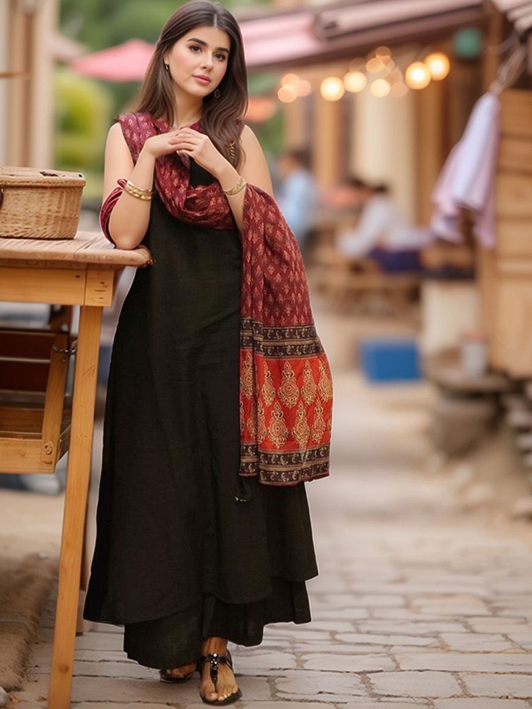 Dhiyona KL Women Solid Kurta with Palazzo & Dupatta