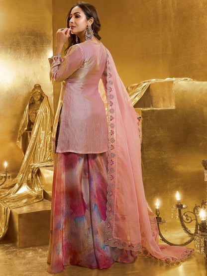 Dhiyona IN Women Embroidered Crushed Organza Silk Kurta Set with Dupatta