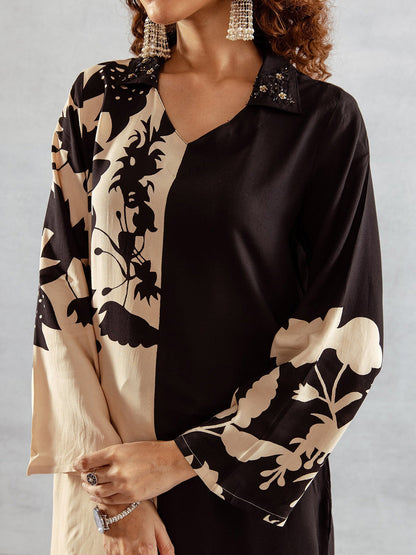 Floral Printed V-Neck Straight Kurta With Palazzos
