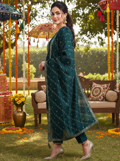 Dhiyona KL Ethnic Motifs Embroidered Regular Sequinned Kurta with Palazzos & With Dupatta