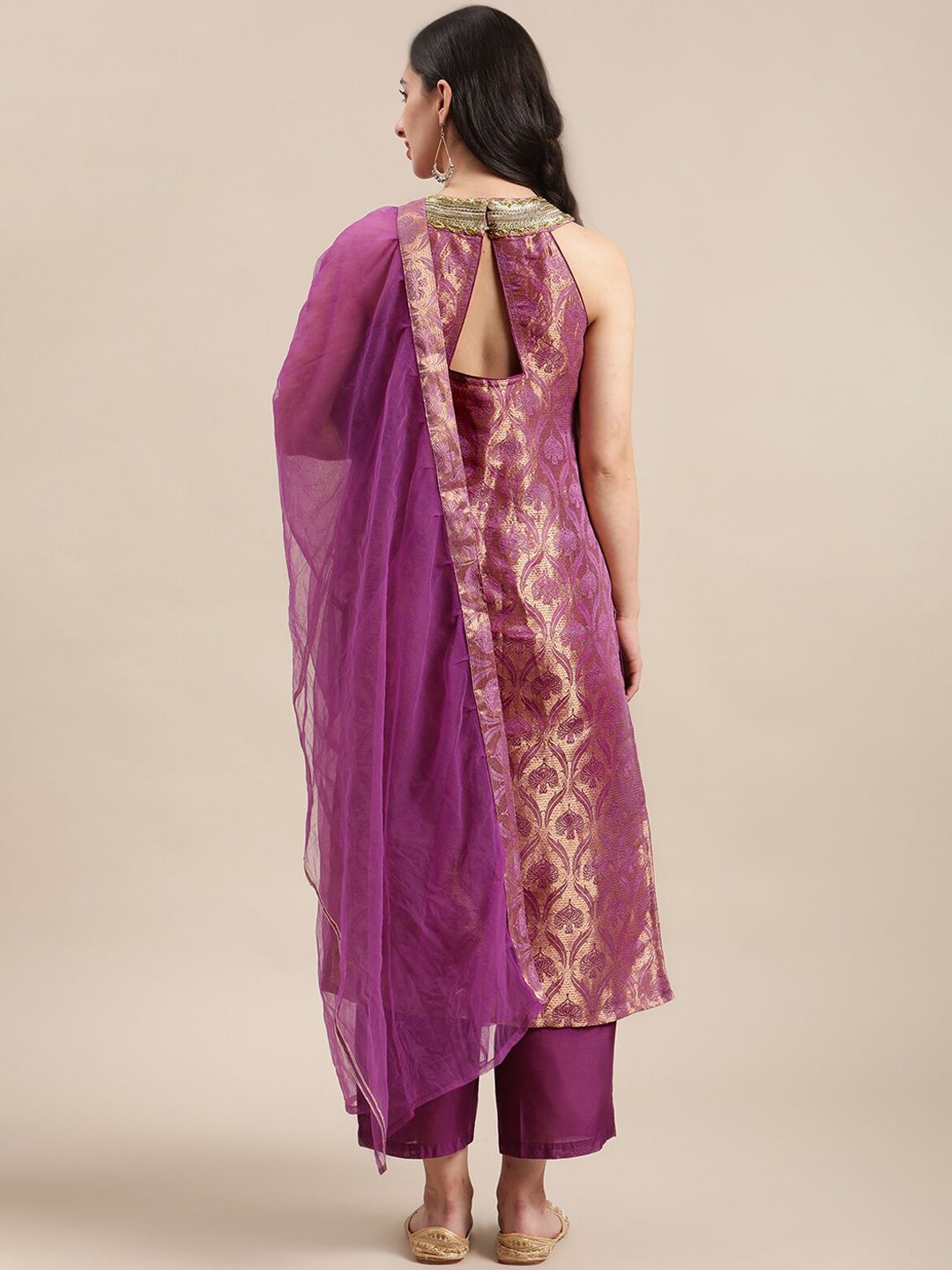 Dhiyona VA Women Purple Ethnic Motifs Woven Design Kurta With Palazzos & Dupatta