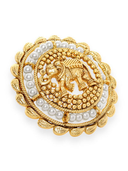 Dhiyona RJ Women's 22K Gold-Plated Beaded Elephant Charm Adjustable Finger Ring
