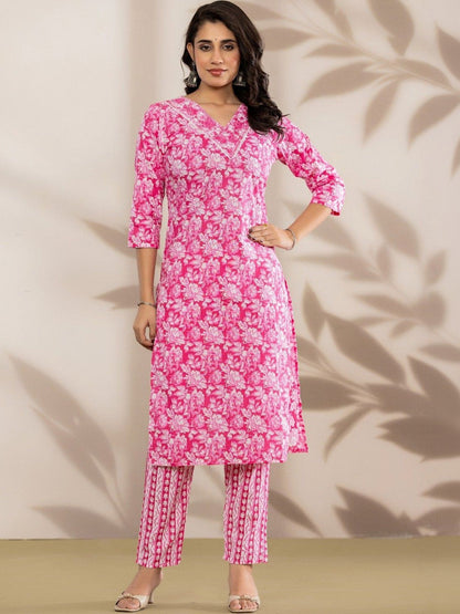 Women Floral Printed Regular Thread Work Pure Cotton Kurta with Trousers & Dupatta