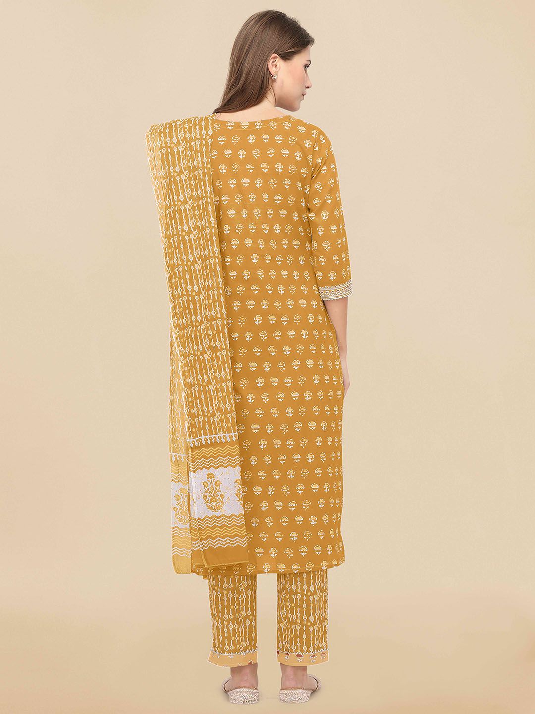 Dhiyona KL Women Mustard Yellow Kurta with Palazzos & With Dupatta