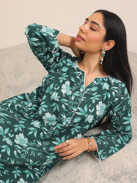 Floral Printed Notch Neck Straight Short Kurta With Salwar