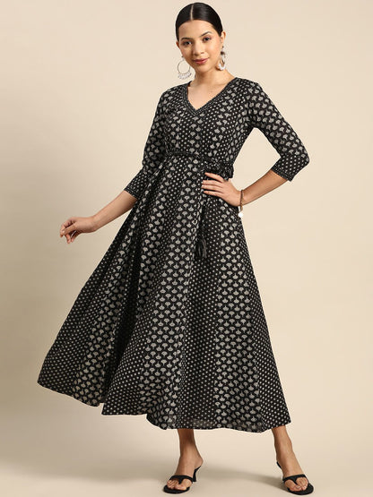 Dhiyona AY Women's Ethnic Motifs Printed A-Line Maxi Dress
