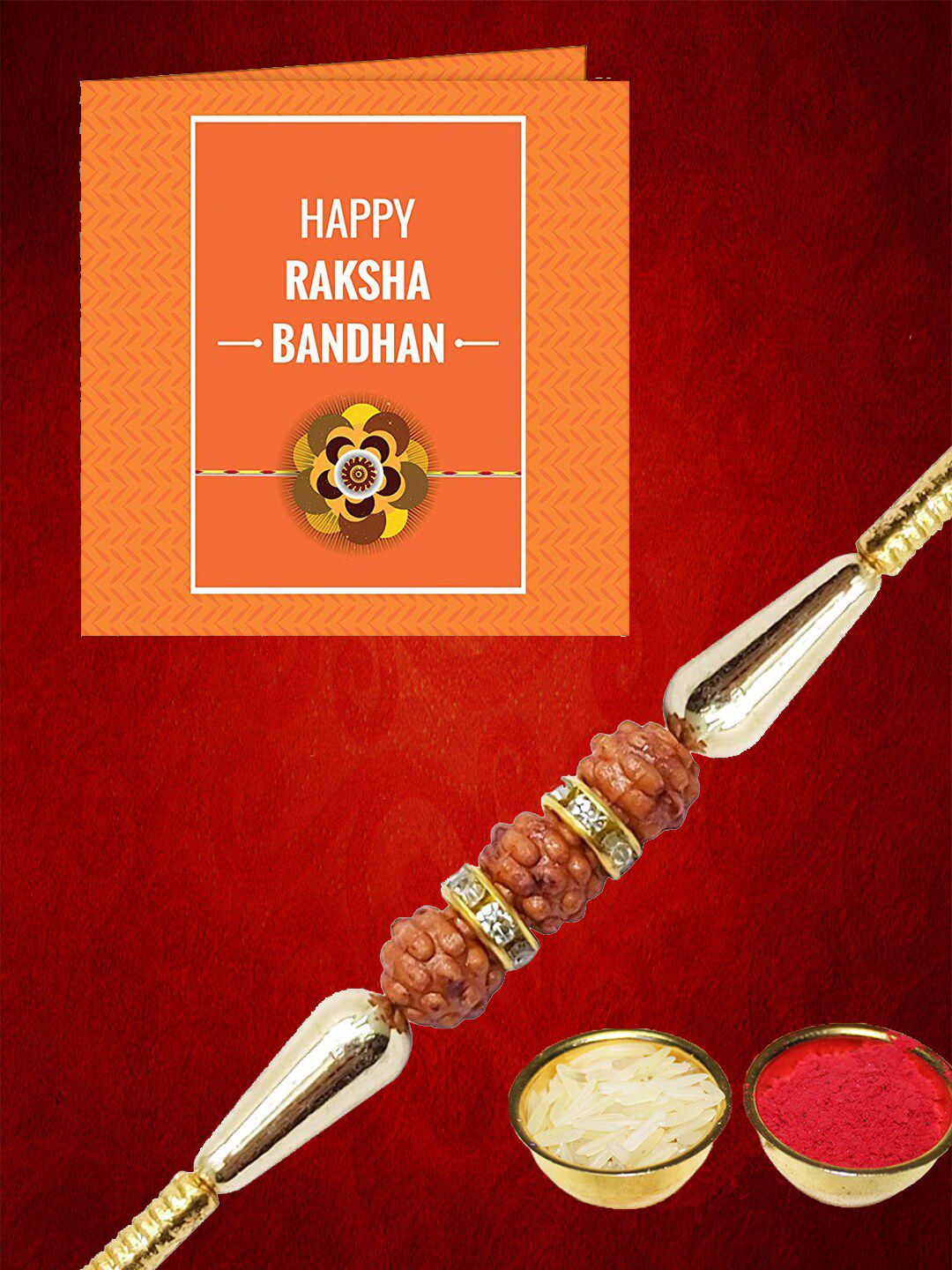 Dhiyona Stone Studded & beaded Rakhi Greeting Card & Roli Chawal