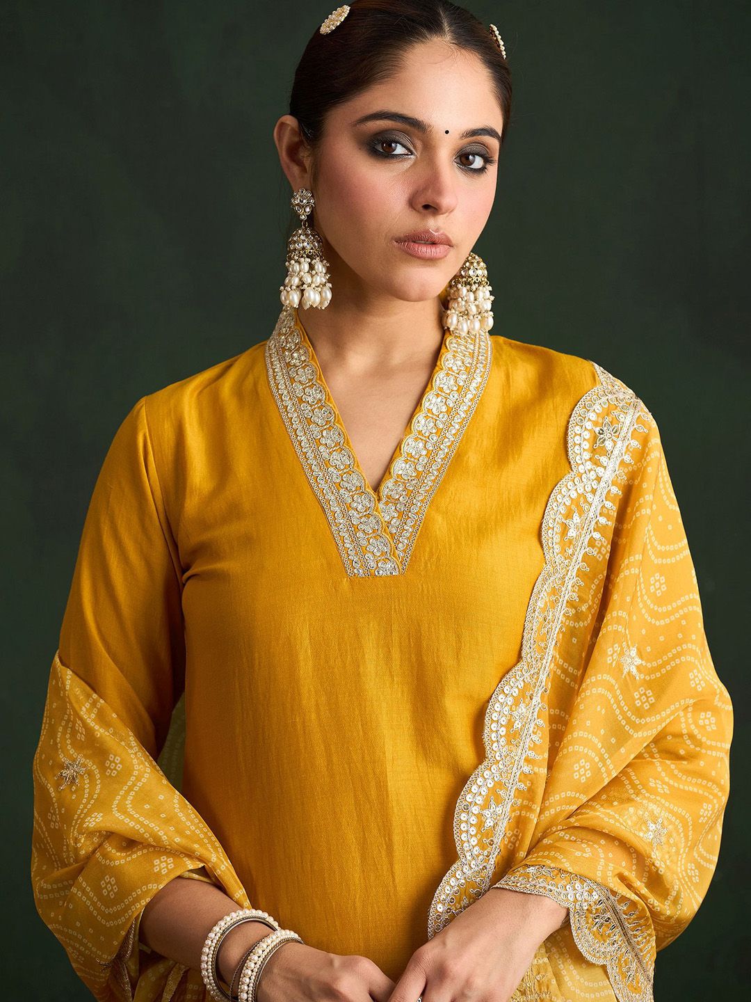 Dhiyona IE Women Ethnic Motifs Embroidered Regular Kurta with Trousers & With Dupatta