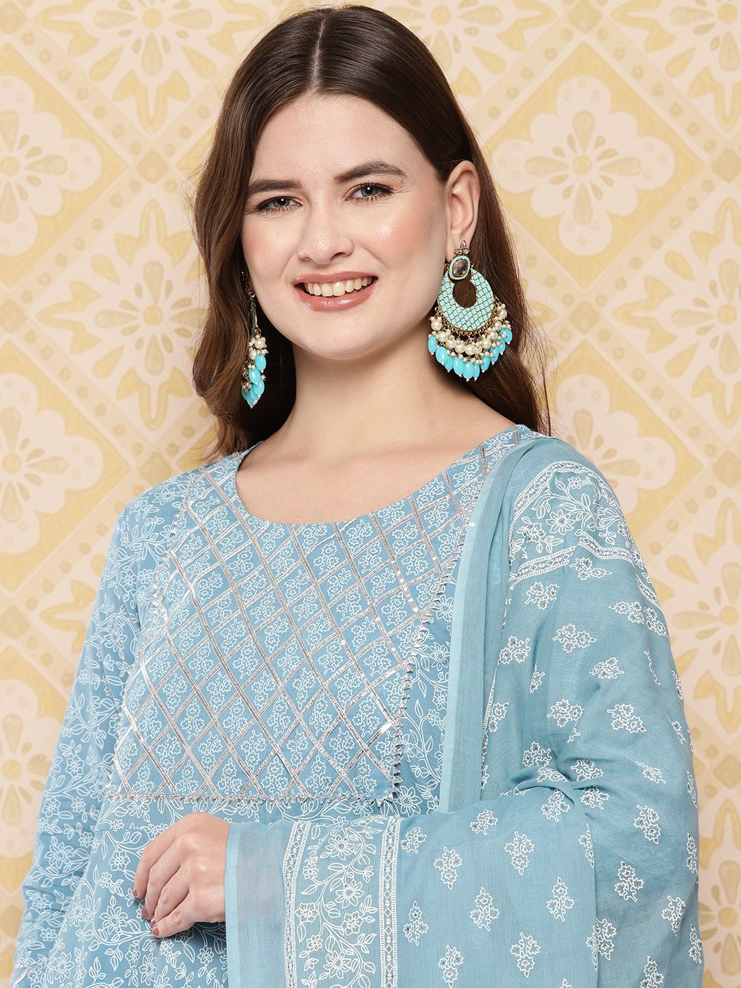 Dhiyona KL Women Ethnic Motifs Printed Regular Pure Cotton Kurta with Trousers & Dupatta