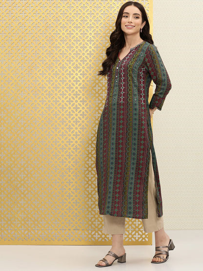 Dhiyona OD  Embroidered Thread Work & Mirror Work Indie Prints Kurta