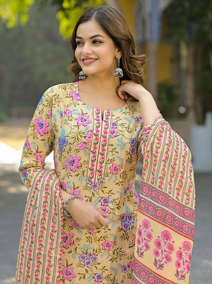 Dhiyona KL Women Floral Printed Regular Kurta with Trousers & With Dupatta