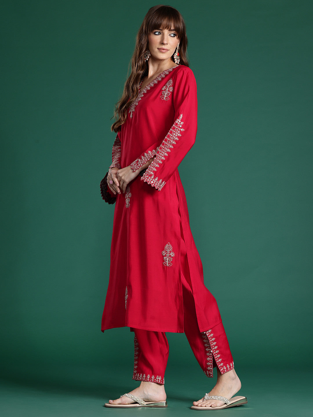 Ethnic Motifs Embroidered Sequinned Kurta with Trousers