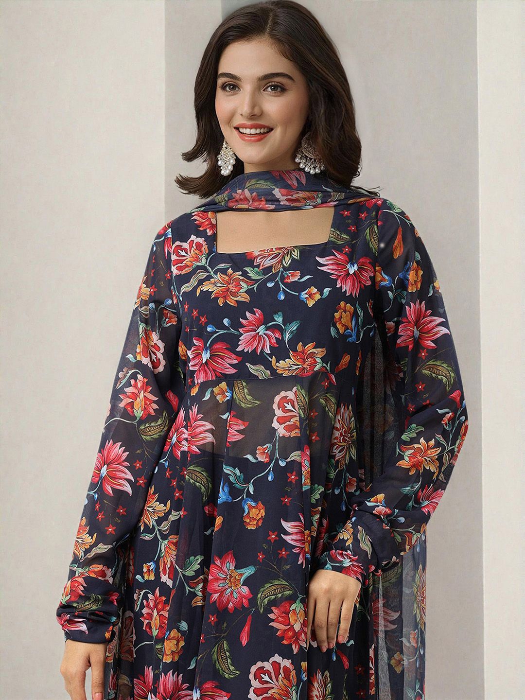 Dhiyona IS Women's Women Floral Printed Regular Kurta with Trousers & With Dupatta