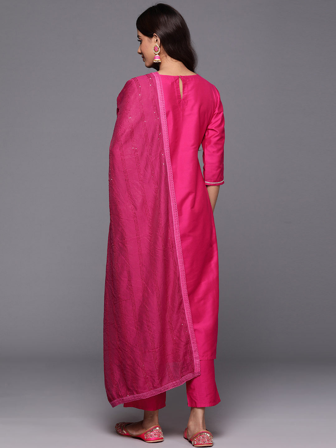 Ethnic Motifs Embroidered Regular Sequinned Kurta with Trousers & Dupatta
