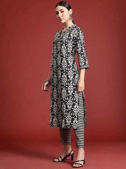 Dhiyona IE Ethnic Motifs Printed Pure Cotton Kurta with Trousers