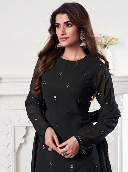 Dhiyona IN Women Ethnic Motifs Regular Sequinned Kurta with Palazzos & With Dupatta