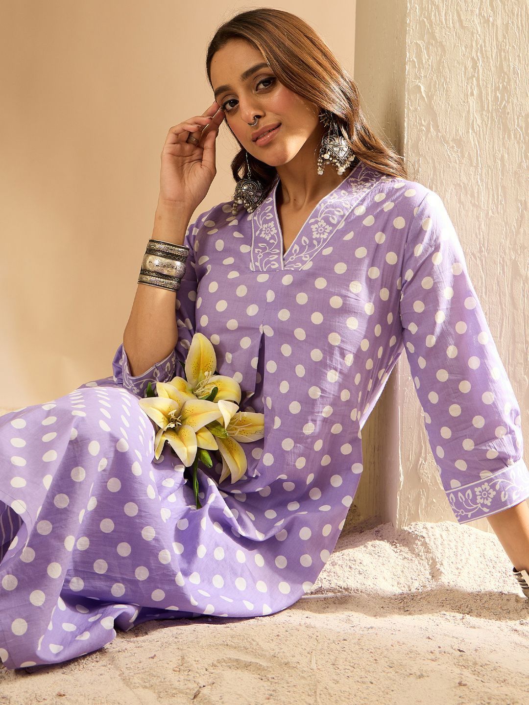 Dhiyona IE Women Printed Regular Pure Cotton Kurta with Trousers